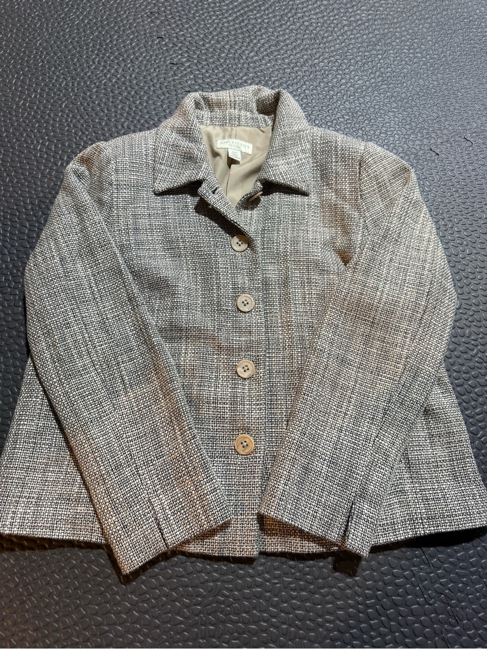 Appleseed's Gray Tweed Button Front Blazer